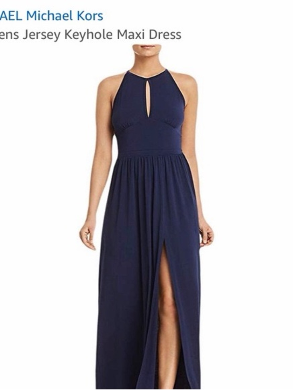 Michael Kors Deep Navy Blue Halter Keyhole Maxi Dress